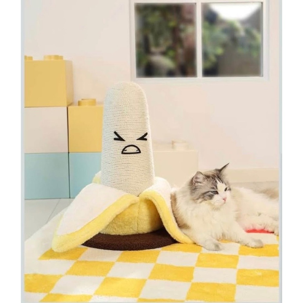 Plush Banana Cat Scratching Post - Yellow/Cream - Picture 4 of 4